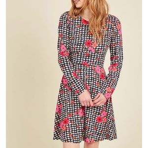 Floral and checked patterned dress
